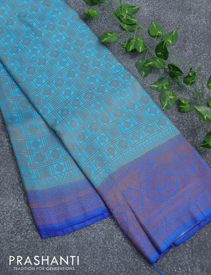 Banarasi semi silk saree cs blue and blue with allover zari weaves and zari woven border - {{ collection.title }} by Prashanti Sarees