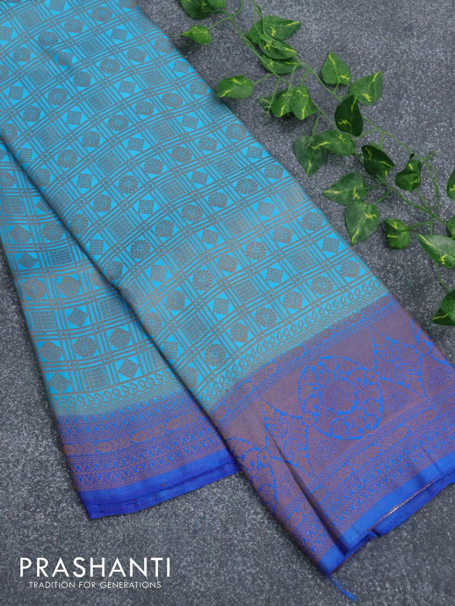 Banarasi semi silk saree cs blue and blue with allover zari weaves and zari woven border - {{ collection.title }} by Prashanti Sarees