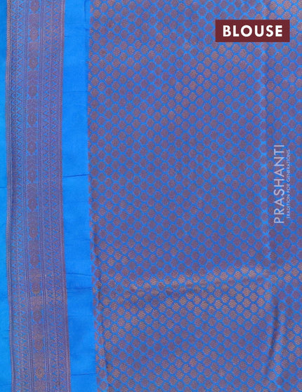 Banarasi semi silk saree cs blue and blue with allover zari weaves and zari woven border - {{ collection.title }} by Prashanti Sarees