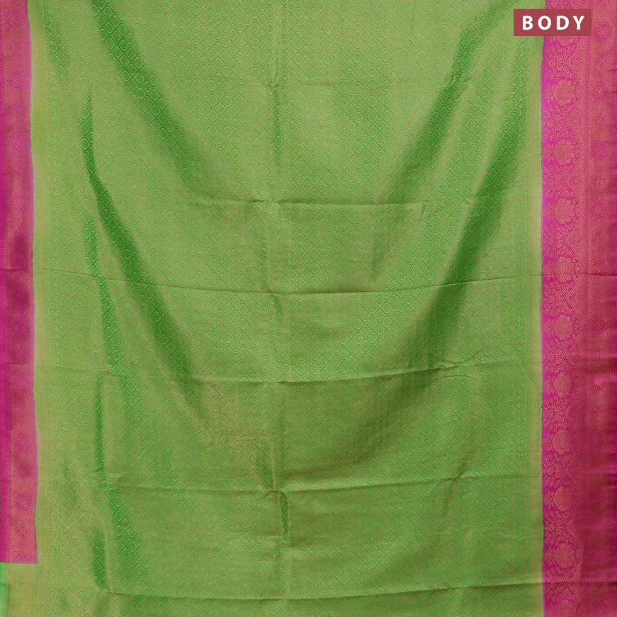 Banarasi semi silk saree green and magenta pink with allover zari weaves and zari woven border - {{ collection.title }} by Prashanti Sarees