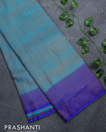 Banarasi semi silk saree light blue and royal blue with allover weaves and woven border - {{ collection.title }} by Prashanti Sarees