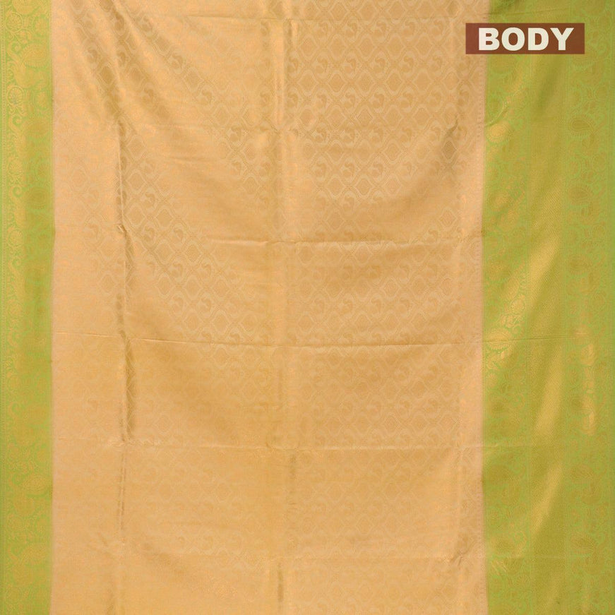 Banarasi semi silk saree sandal and light green with allover zari weaves and long annam zari woven border - {{ collection.title }} by Prashanti Sarees