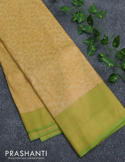 Banarasi semi silk saree sandal and light green with allover zari weaves and zari woven border - {{ collection.title }} by Prashanti Sarees