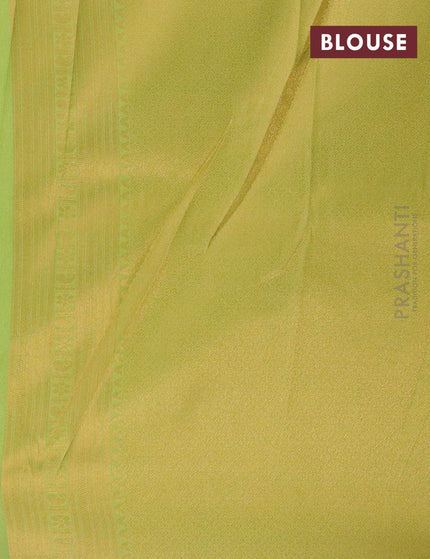 Banarasi semi silk saree sandal and light green with allover zari weaves and zari woven border - {{ collection.title }} by Prashanti Sarees