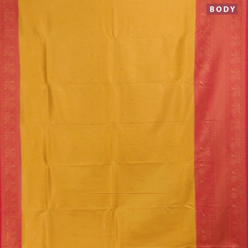 Banarasi semi silk saree yellow and pink with allover zari weaves and long annam zari woven border - {{ collection.title }} by Prashanti Sarees