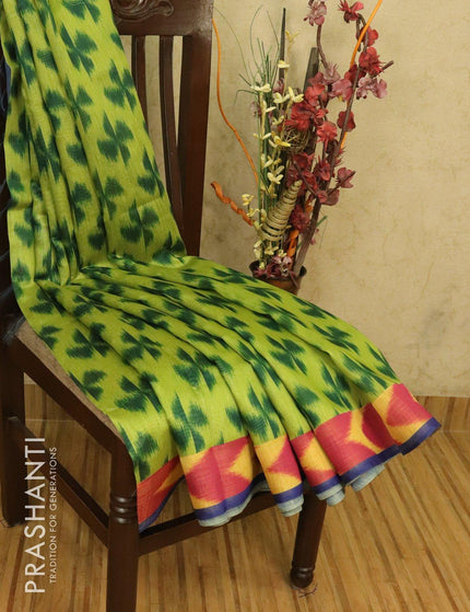 Bhagalpuri saree green and pink with allover ikat prints and simple zari border - {{ collection.title }} by Prashanti Sarees