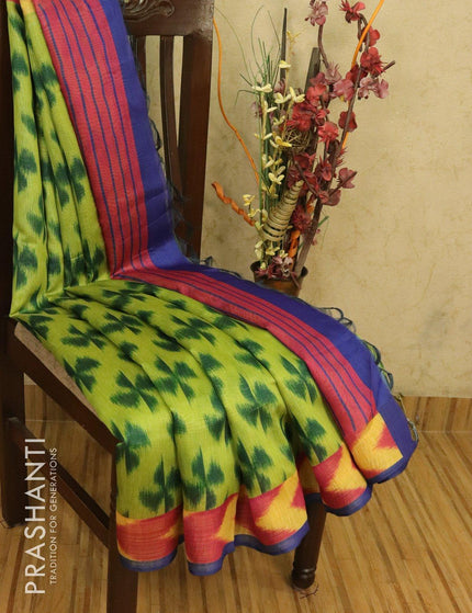 Bhagalpuri saree green and pink with allover ikat prints and simple zari border - {{ collection.title }} by Prashanti Sarees