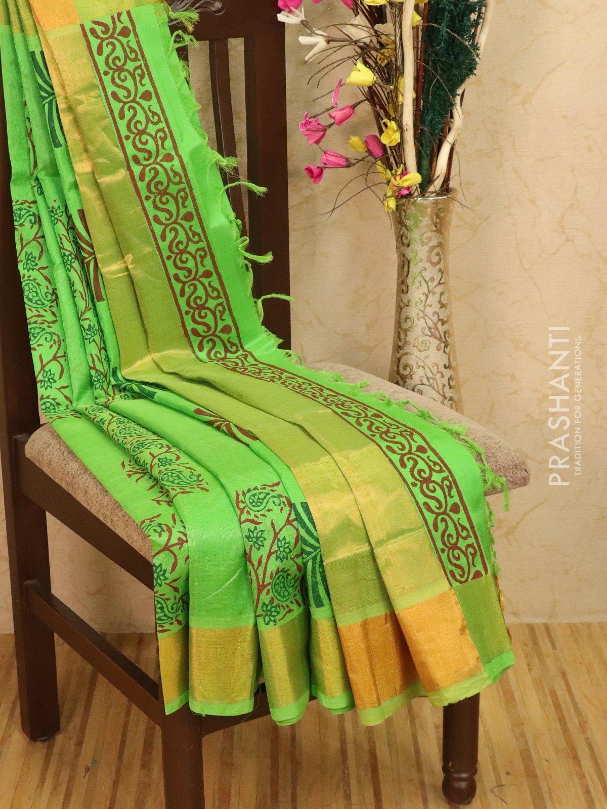 Dark Green Vichitra Silk Plain Bollywood saree With Banarasi Silk Blouse  Piece. - VALAM PRINTS - 3478520