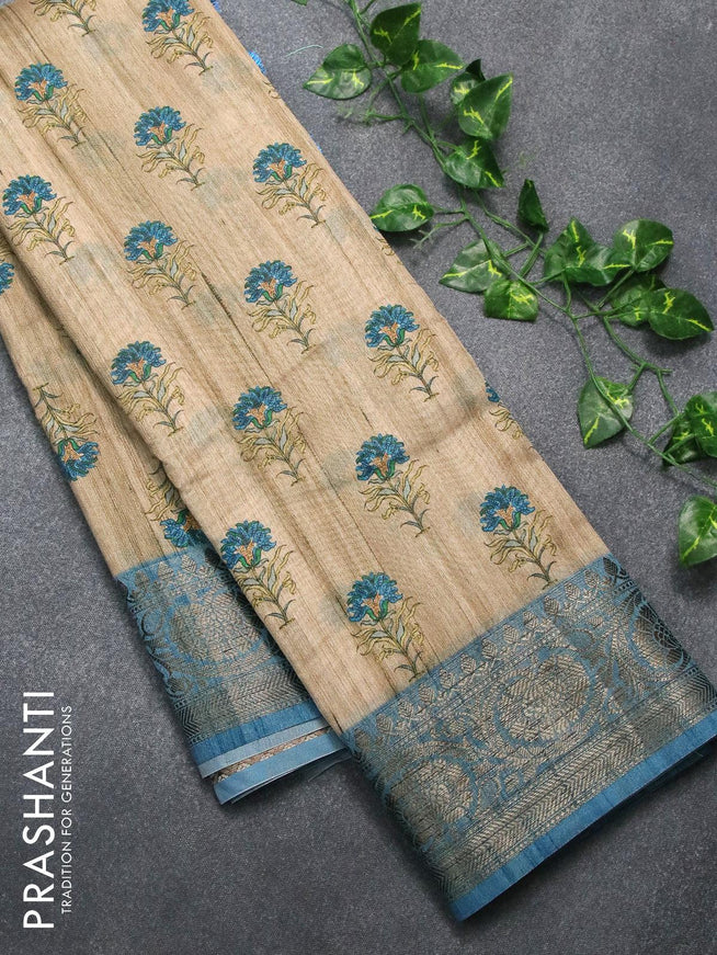 Chappa saree beige and blue shade with floral butta prints and banarasi style border - {{ collection.title }} by Prashanti Sarees