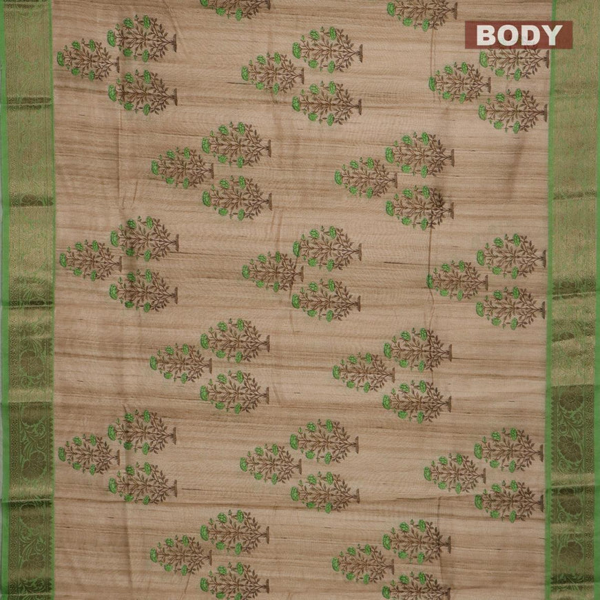 Chappa saree beige and green with floral butta prints and banarasi style border - {{ collection.title }} by Prashanti Sarees