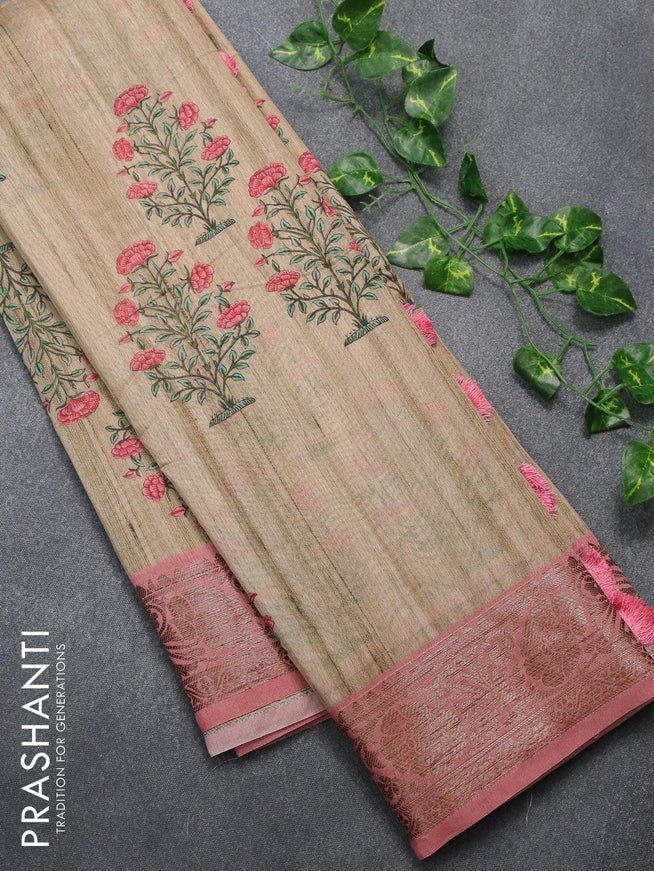 Chappa saree beige and peach pink shade with floral butta prints and banarasi style border - {{ collection.title }} by Prashanti Sarees