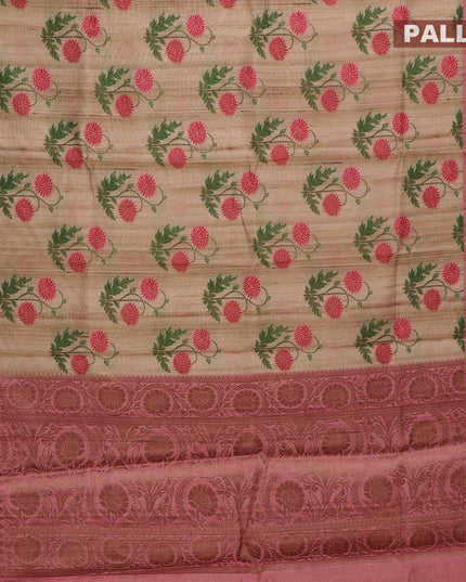 Chappa saree beige and peach pink with allover floral prints and banarasi style border - {{ collection.title }} by Prashanti Sarees