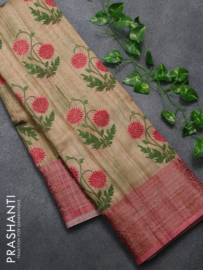 Chappa saree beige and pink shade with allover floral prints and banarasi style border - {{ collection.title }} by Prashanti Sarees