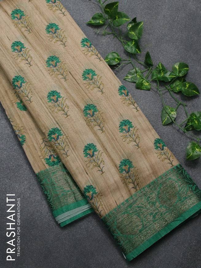 Chappa saree beige and teal green with floral butta prints and banarasi style border - {{ collection.title }} by Prashanti Sarees