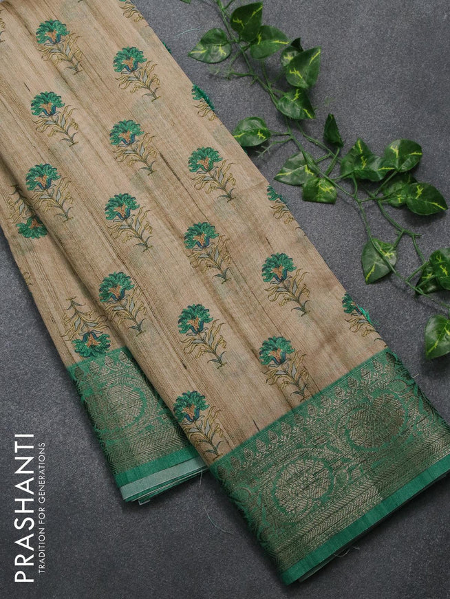 Chappa saree beige and teal green with floral butta prints and banarasi style border - {{ collection.title }} by Prashanti Sarees