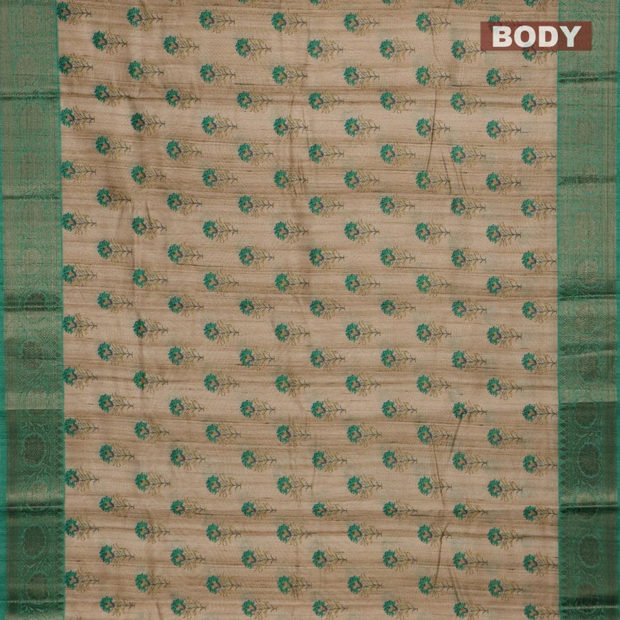 Chappa saree beige and teal green with floral butta prints and banarasi style border - {{ collection.title }} by Prashanti Sarees