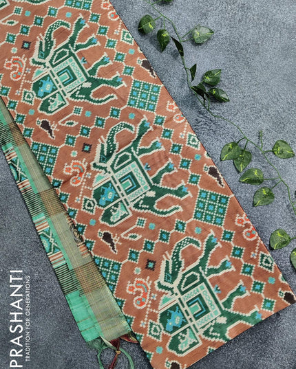 Chappa saree brown and teal green with allover ikat prints and zari woven border - {{ collection.title }} by Prashanti Sarees