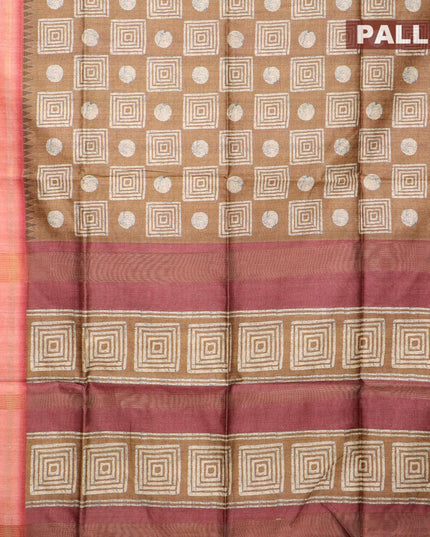 Chappa saree brown shade and maroon shade with allover geometric prints and temple design simple zari border - {{ collection.title }} by Prashanti Sarees