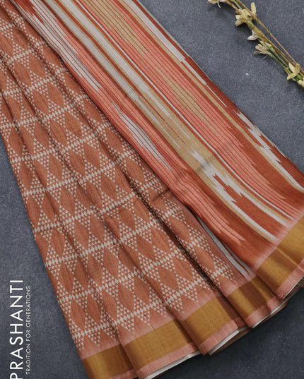 Chappa saree brown shade with allover geometric prints and zari woven border - {{ collection.title }} by Prashanti Sarees