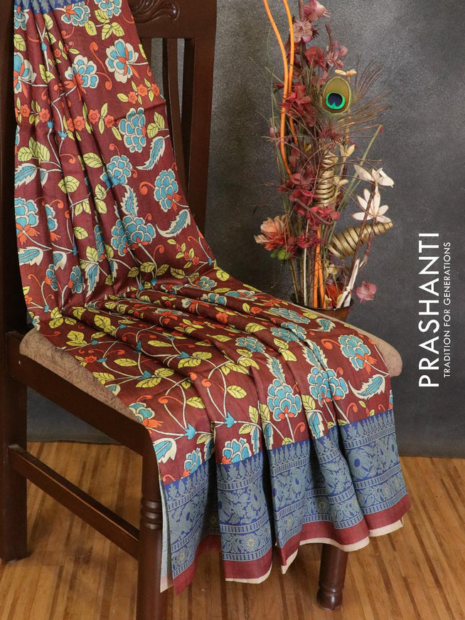 Chappa saree deep maroon and blue with allover floral prints and printed border - {{ collection.title }} by Prashanti Sarees