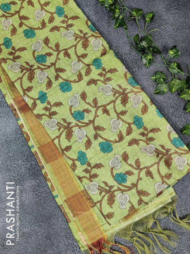 Chappa saree light green with allover floral prints and zari woven border - {{ collection.title }} by Prashanti Sarees