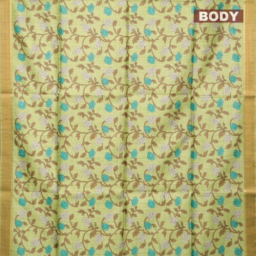 Chappa saree light green with allover floral prints and zari woven border - {{ collection.title }} by Prashanti Sarees