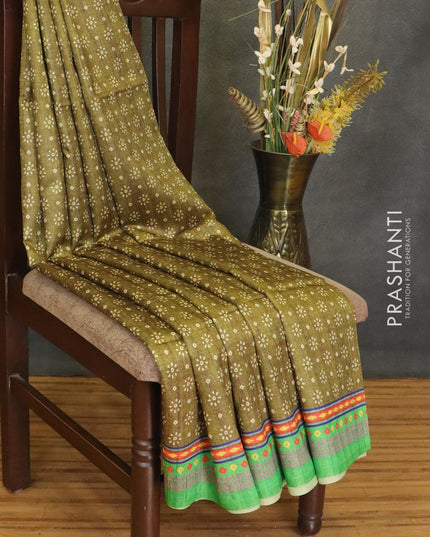 Chappa saree olive green and green with allover butta prints and printed border - {{ collection.title }} by Prashanti Sarees