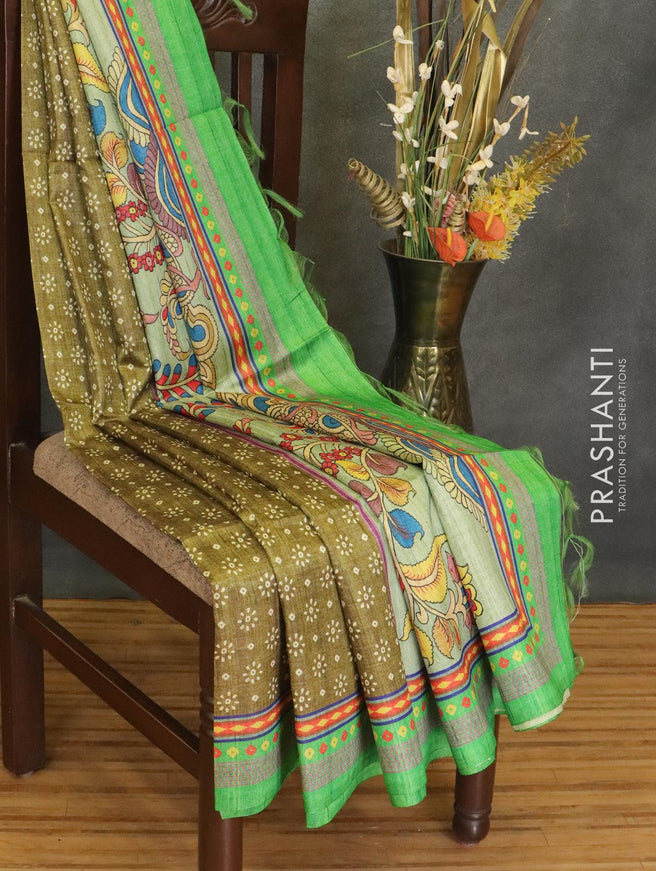 Chappa saree olive green and green with allover butta prints and printed border - {{ collection.title }} by Prashanti Sarees