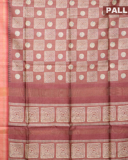 Chappa saree pastel brown and maroon with allover geometric prints and temple design simple zari border - {{ collection.title }} by Prashanti Sarees