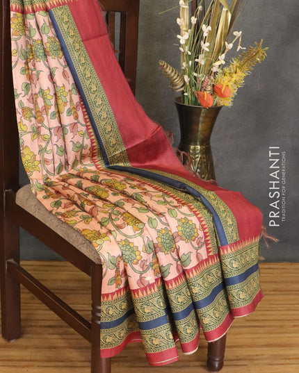 Chappa saree peach pink and maroon with allover floral prints and printed border - {{ collection.title }} by Prashanti Sarees