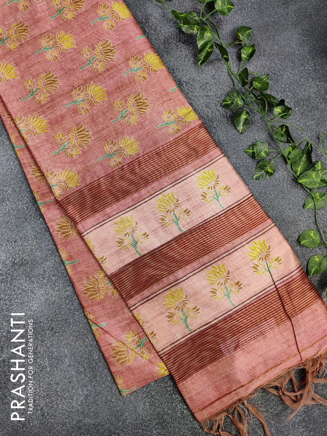 Chappa saree peach pink with allover floral prints and zari woven border - {{ collection.title }} by Prashanti Sarees