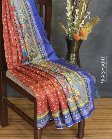Chappa saree rustic brown and blue with allover butta prints and printed border - {{ collection.title }} by Prashanti Sarees
