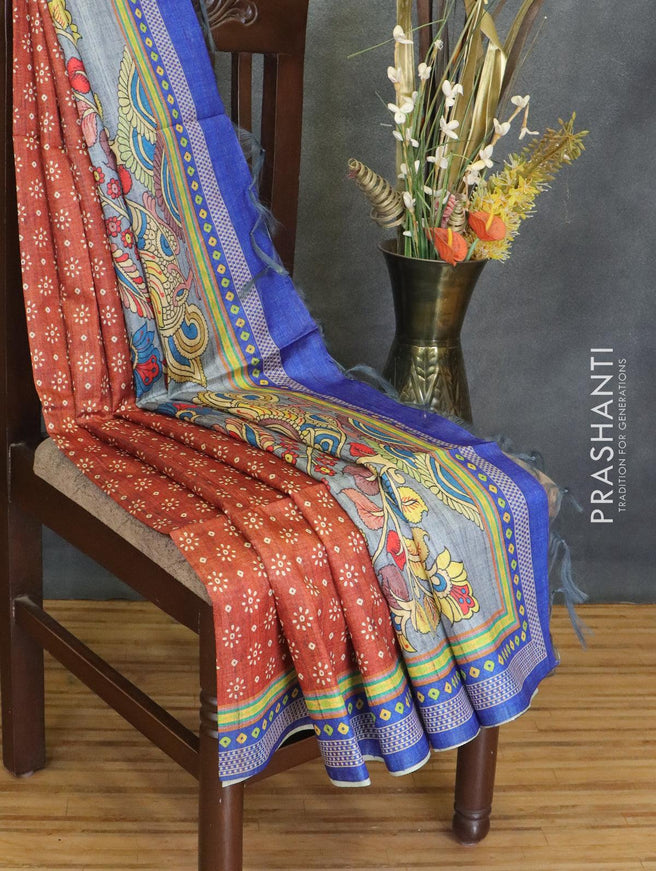 Chappa saree rustic brown and blue with allover butta prints and printed border - {{ collection.title }} by Prashanti Sarees
