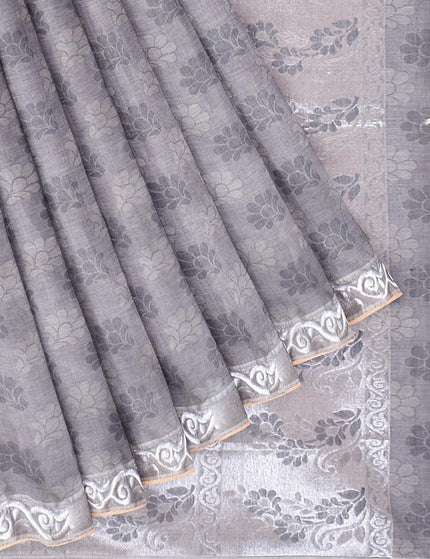 Coimbatore Cotton Silvar Zari Saree - Grey - {{ collection.title }} by Prashanti Sarees