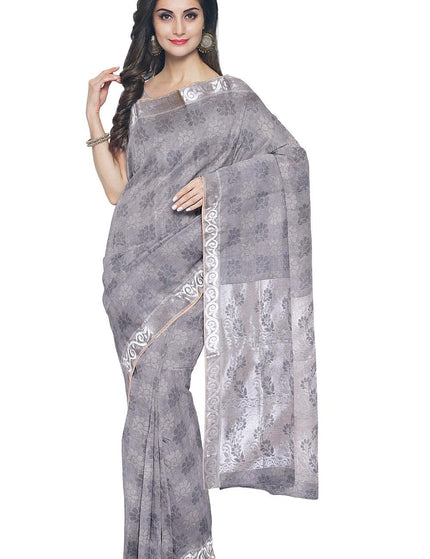 Coimbatore Cotton Silvar Zari Saree - Grey - {{ collection.title }} by Prashanti Sarees