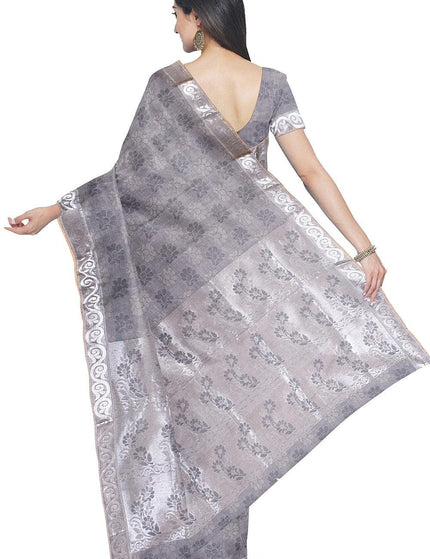 Coimbatore Cotton Silvar Zari Saree - Grey - {{ collection.title }} by Prashanti Sarees