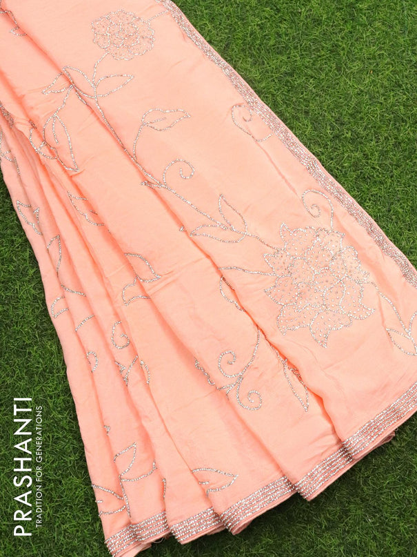 Designer satin silk saree peach orange with allover stone work - {{ collection.title }} by Prashanti Sarees