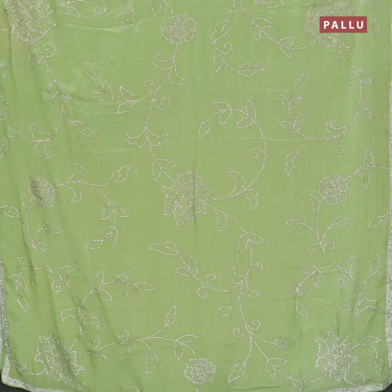 Designer satin silk saree pista green with allover stone work - {{ collection.title }} by Prashanti Sarees