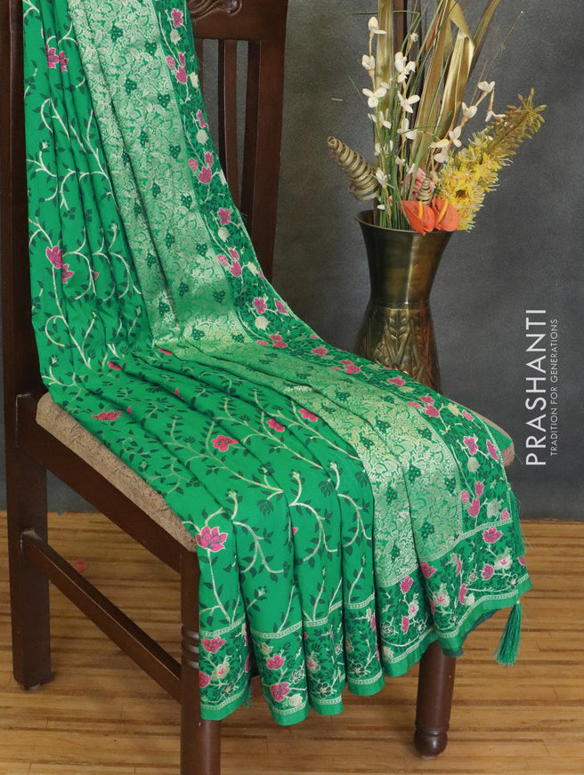 Dola silk Saree green with allover floral paithani weaves and floal paithani border - {{ collection.title }} by Prashanti Sarees