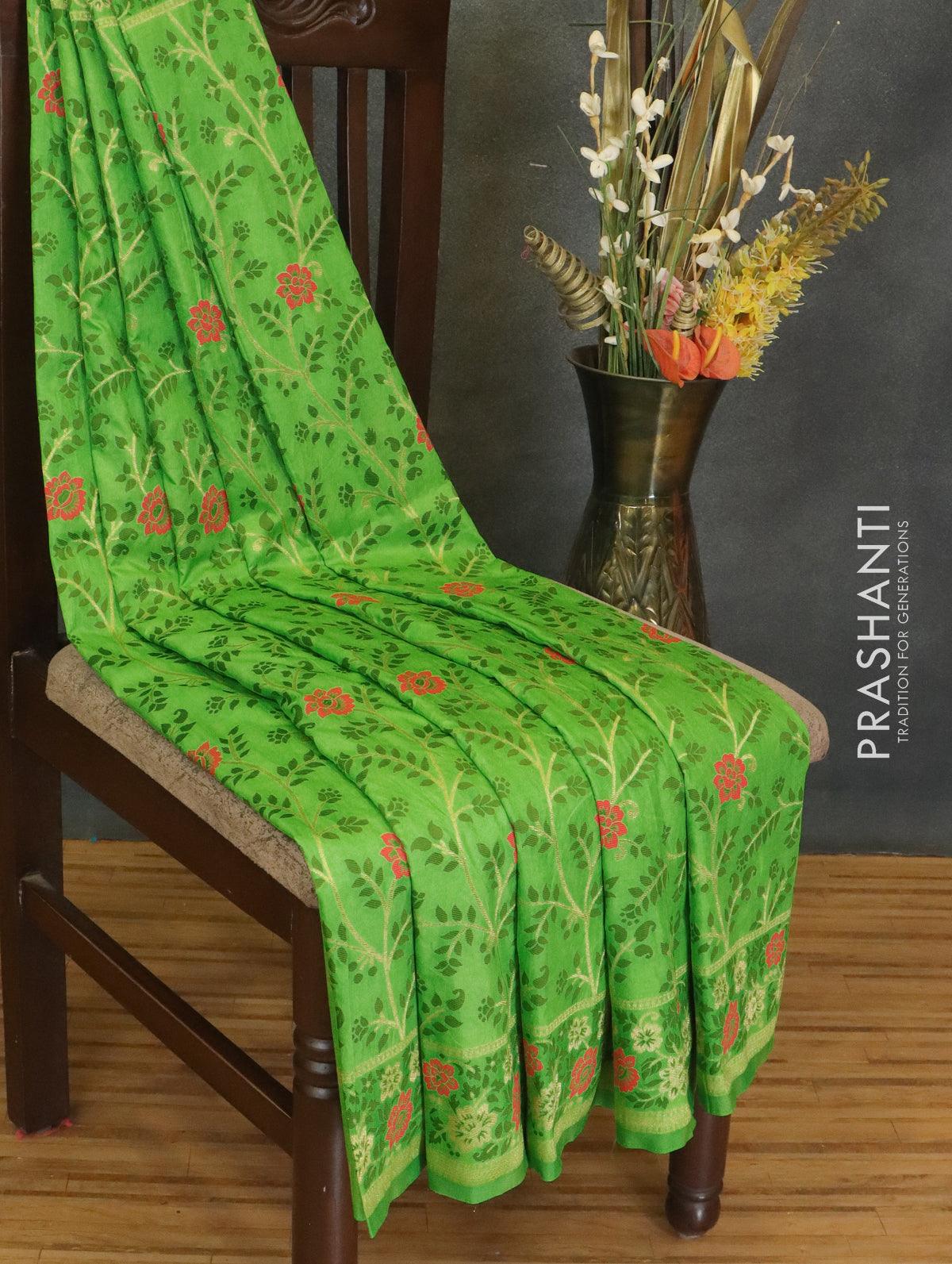 Semi paithani silk saree dual shade of greenish rust and light green w –  Cherrypick