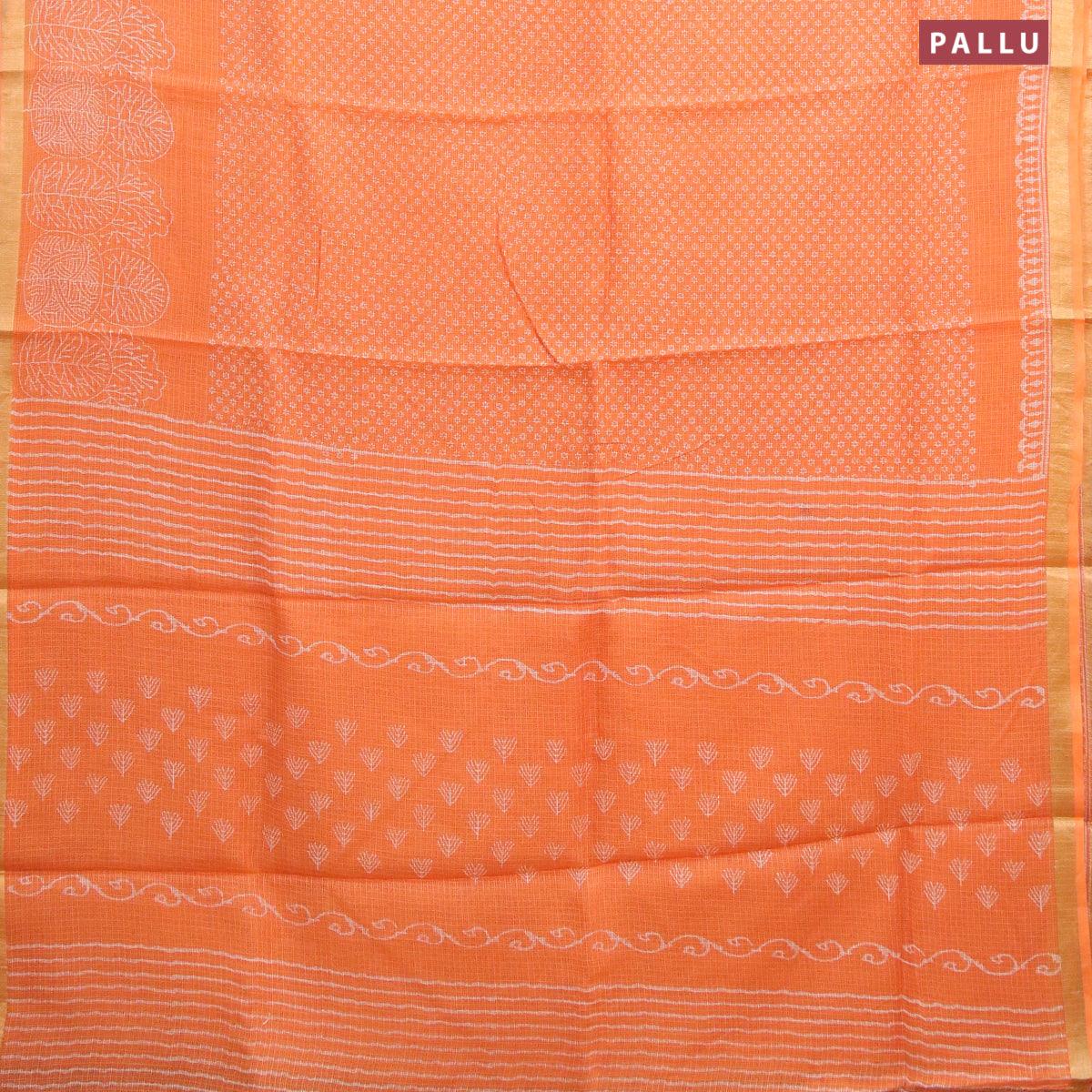 kota doria saree orange with allover prints and zari woven border prashanti sarees 3