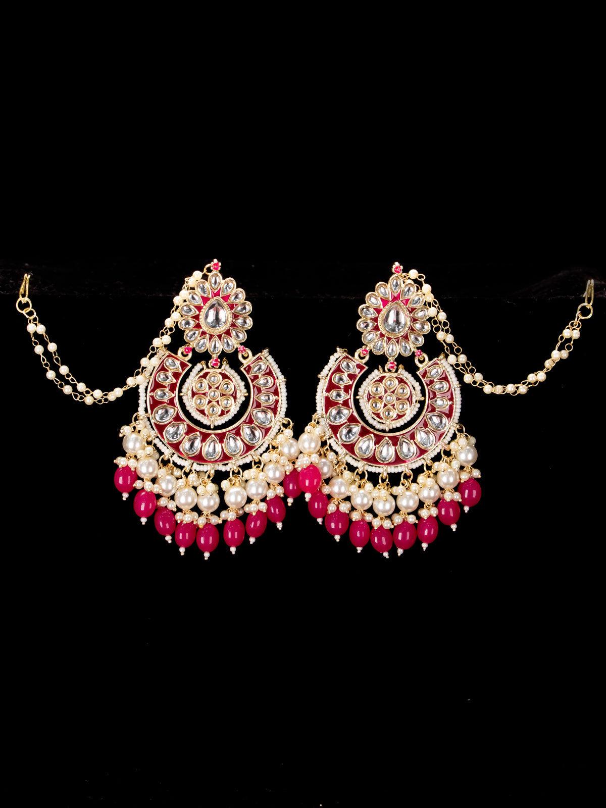 Linda Pink AD Chandbali Earrings For Women and Girls – YOSHA