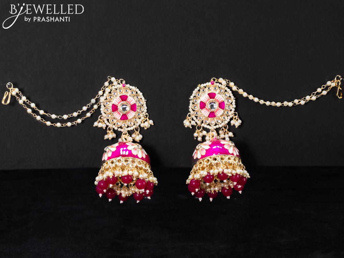 Pink jhumkas online with pearl