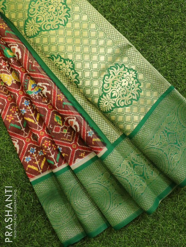 Malai silk saree coffee brown and green with allover self emboss & prints and zari woven border - {{ collection.title }} by Prashanti Sarees