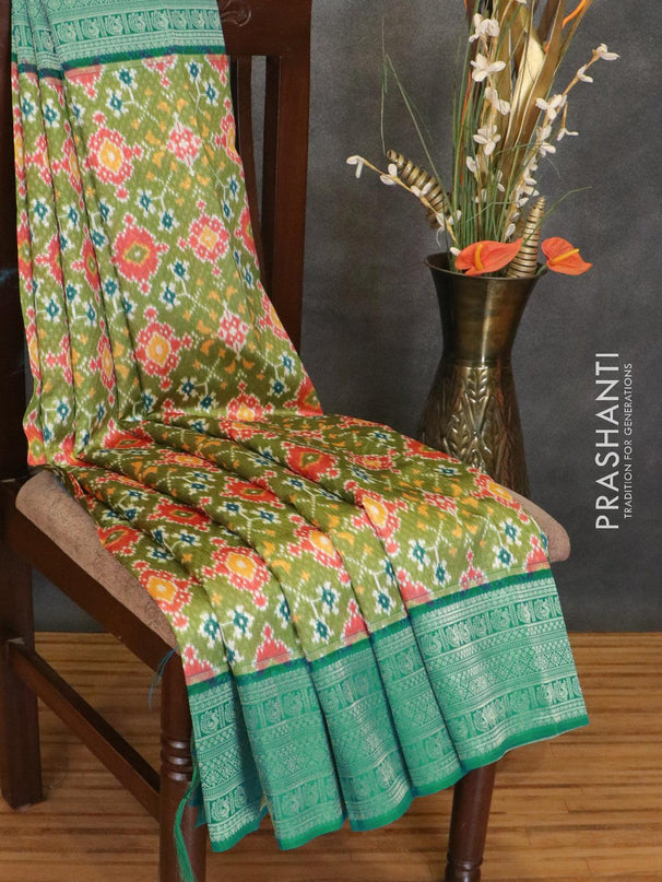 Malai silk saree light green and blue with allover self emboss & prints and zari woven border - {{ collection.title }} by Prashanti Sarees