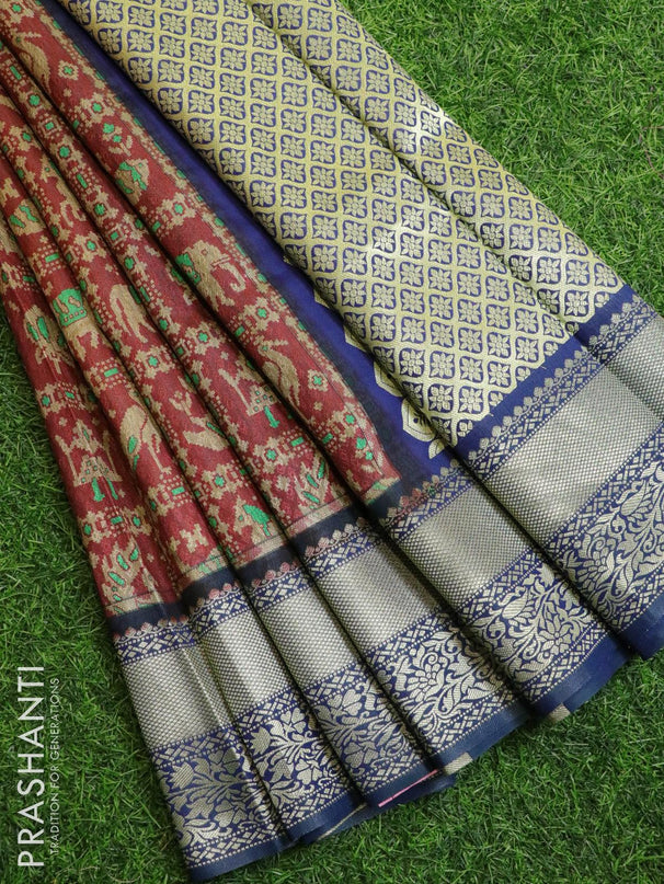 Malai silk saree maroon and blue with allover self emboss prints and zari woven floral border - {{ collection.title }} by Prashanti Sarees