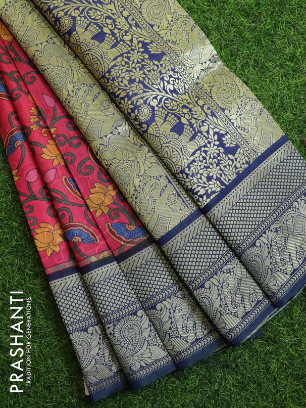 Malai silk saree pink and blue with allover self emboss floral prints and zari woven border - {{ collection.title }} by Prashanti Sarees