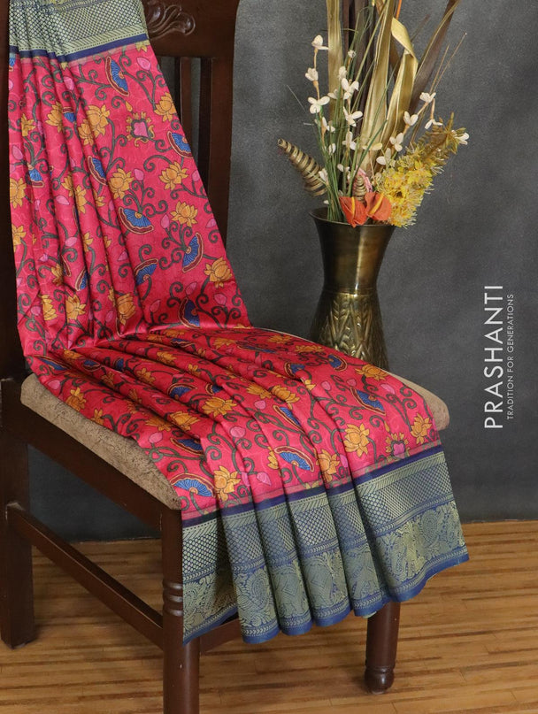 Malai silk saree pink and blue with allover self emboss floral prints and zari woven border - {{ collection.title }} by Prashanti Sarees