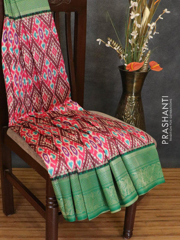 Malai silk saree pink and green with allover self emboss & prints and zari woven border - {{ collection.title }} by Prashanti Sarees