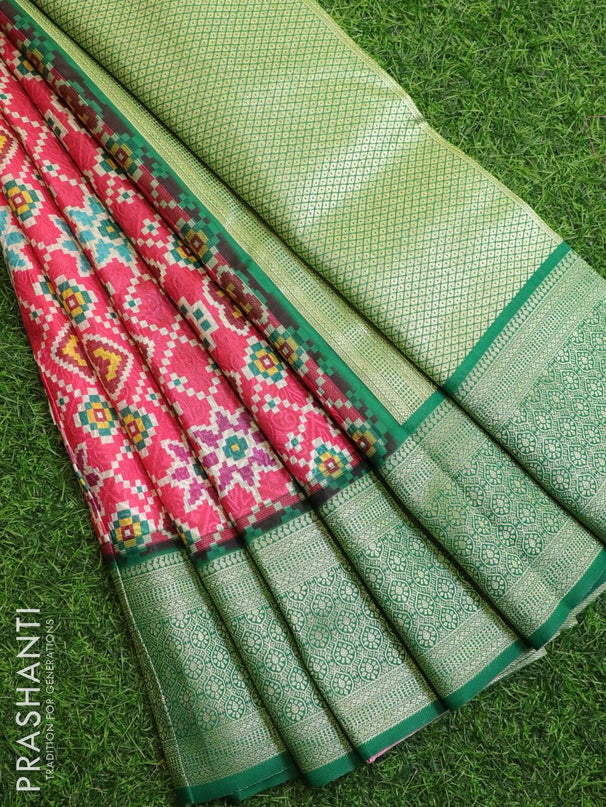 Malai silk saree pink and green with allover self emboss prints and zari woven border - {{ collection.title }} by Prashanti Sarees